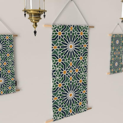 Ramadan's Unique Adden Velvet Fabric Posters Set, a Wall Art Decor Kit for Festive Home Decor, Green & Blue, a Garden-Inspired Islamic Design for Living Room or Bedroom