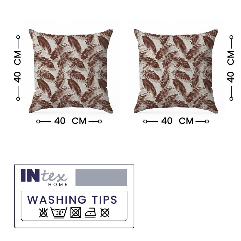 INTEX HOME Linen Velvet Cushion Set, Bella Leaf Pattern, Premium Soft Fabric, 40×40 cm, Turquoise, Elegant Living and Dining Room Decor, Comfortable and Durable Accent Pillows, 2 Pieces