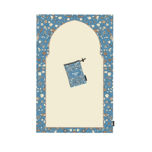Al-Rawda Portable Prayer Mat, a Waterproof and Lightweight Travel Rug that folds to a Compact Pocket Size, Blue, an Easy to Carry Janamaz for Daily Prayers at Work, Outdoors, or Travel