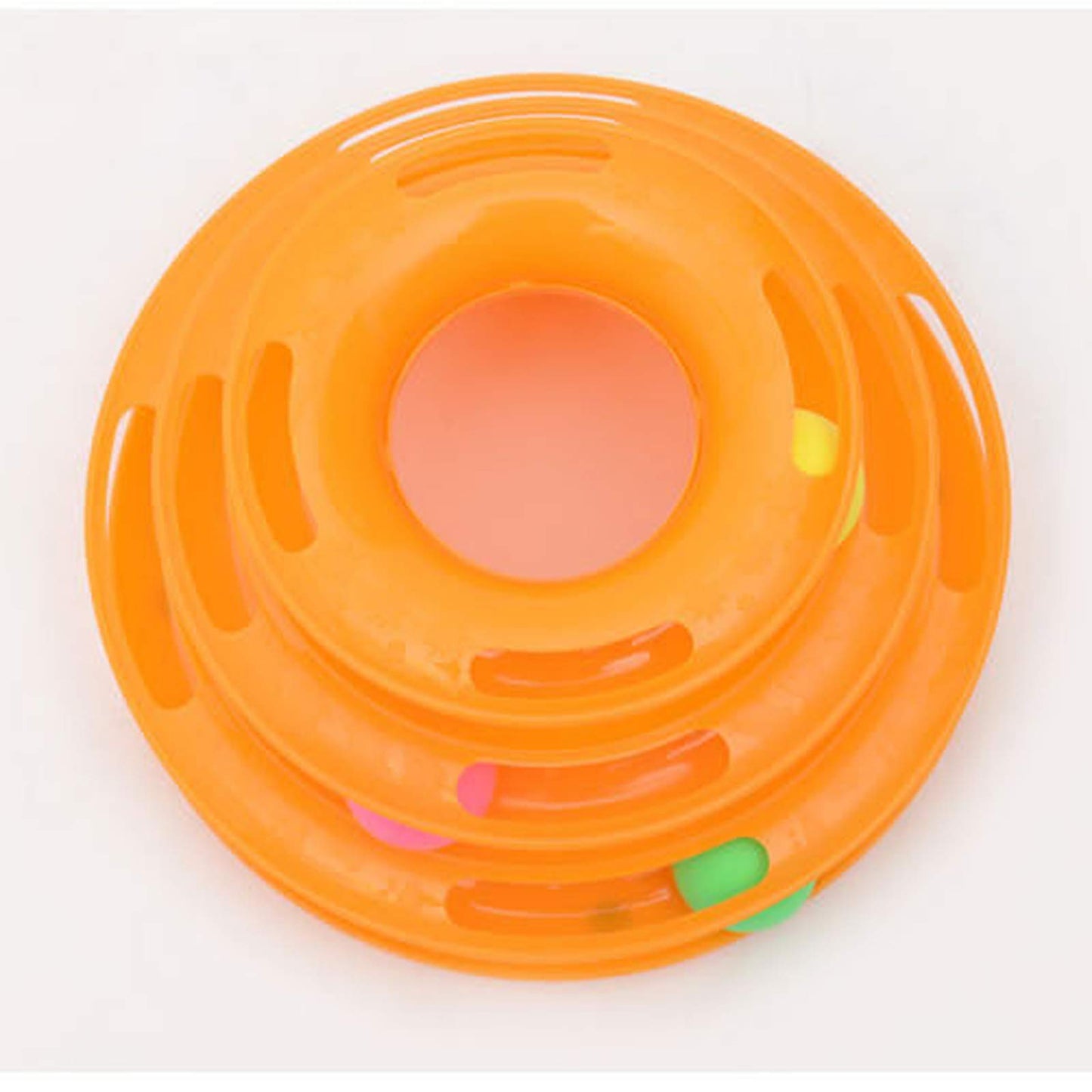 Fengshunte Fun Levels of Interactive Play Circle Track with Moving Balls Cat Tracks Toy (Orange)