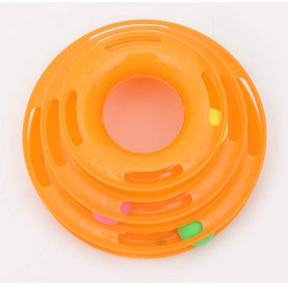 Fengshunte Fun Levels of Interactive Play Circle Track with Moving Balls Cat Tracks Toy (Orange)