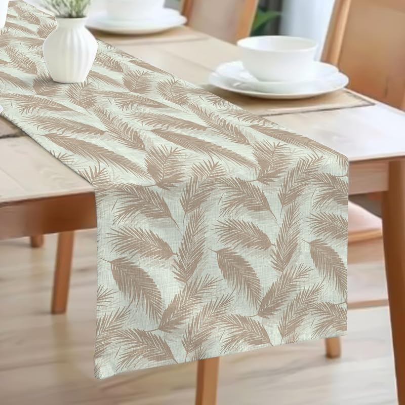 INTEX HOME Linen Velvet Table Runner, Bella Leaf Pattern, Premium Soft Fabric, 45W×135L CM, Turquoise, Elegant Dining and Living Room Decor, Luxurious Protection for Daily Use and Special Occasions