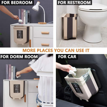 Hanging Trash Can for Kitchen Cabinet Door - 9L Waste Container, Plastic Bin for Cabinet Door, Kitchen Drawer, Bedroom, Room, Car, Home, Office
