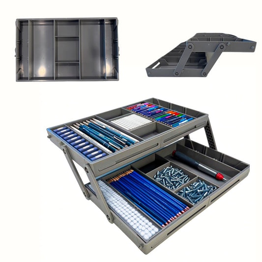 ThriveHive Multi Level Smart Drawer Organizer with 2 Tier Collapsible Foldable Trays, Multi-level Design for Efficient Storage, Multi Level Drawer Organizer Solution - Gray