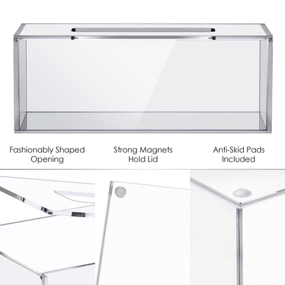 Clear Acrylic Tissue Box Holder 24 x 13 x 9 cm Rectangular Facial Tissue Organizer for Bathroom, Bedroom, Living Room, Vanity and Office Decor