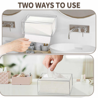 Clear Acrylic Disposable Face Towel Holder, Wall Mount or Tabletop Dispenser for Ourmed Life Towels, Modern, Hygienic Bathroom Storage for Cotton Pads and Tissues.