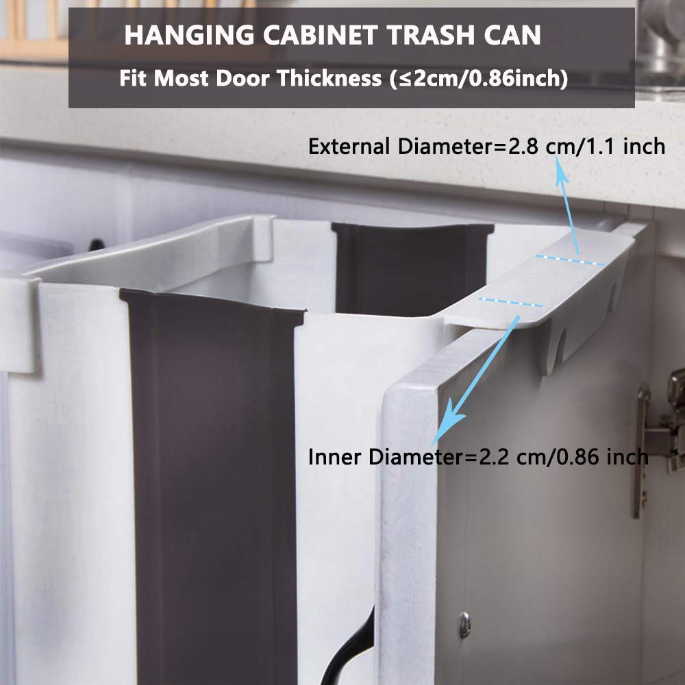 Hanging Trash Can for Kitchen Cabinet Door - 9L Waste Container, Plastic Bin for Cabinet Door, Kitchen Drawer, Bedroom, Room, Car, Home, Office