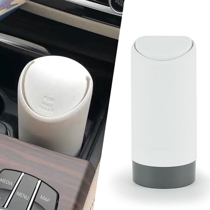 GKmow 1 PC Car Trash Can with Lid, 6.29" x 2.55" Portable Elastic Press Opening Environmentally Friendly Silicone Cup Storage Box, Convenient Modification Accessory, Suitable for Most Models (White)