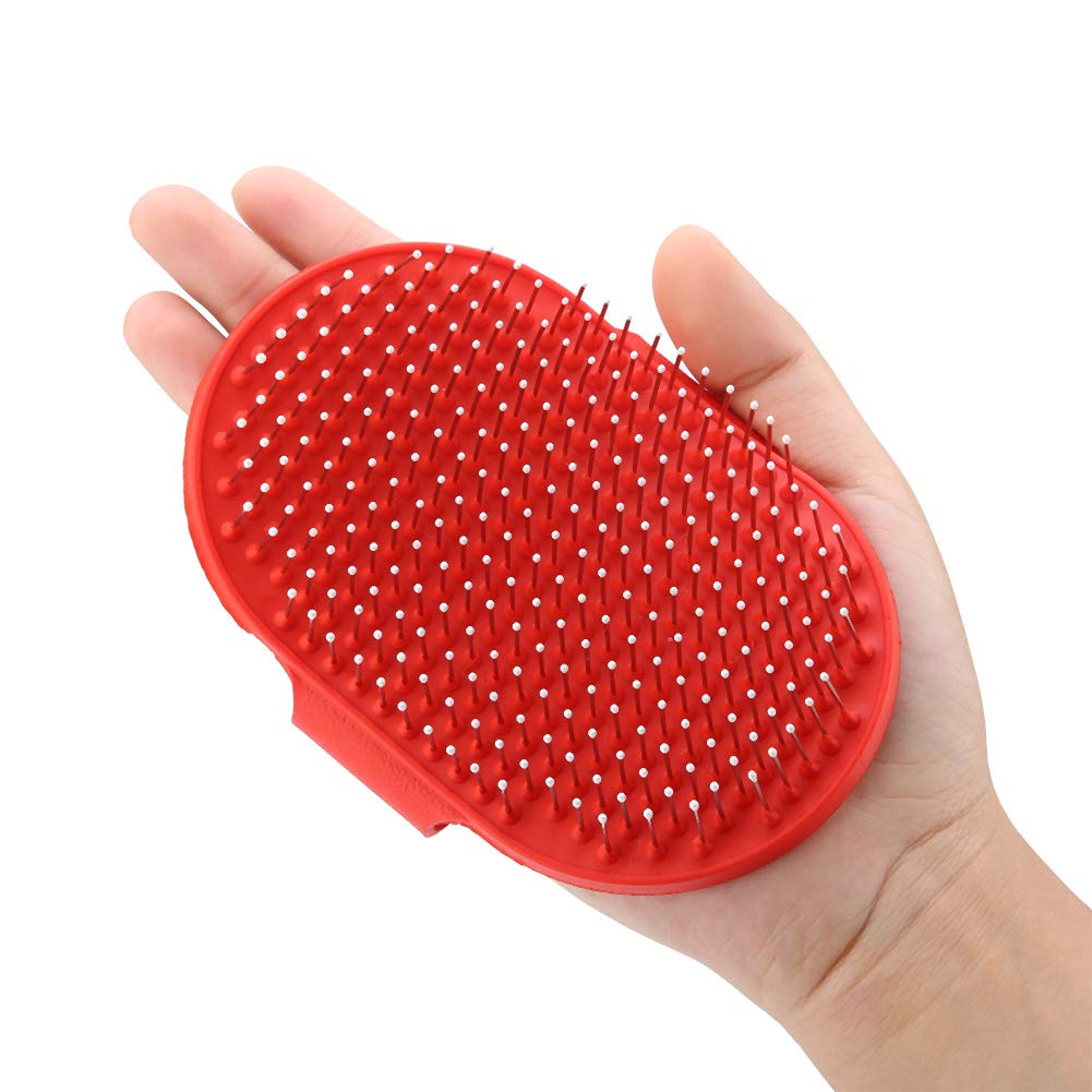 Hongzer silicone pet brush, round silicone pet bathing hair grooming cleaning massage brush dogs cats comb supplies(red)