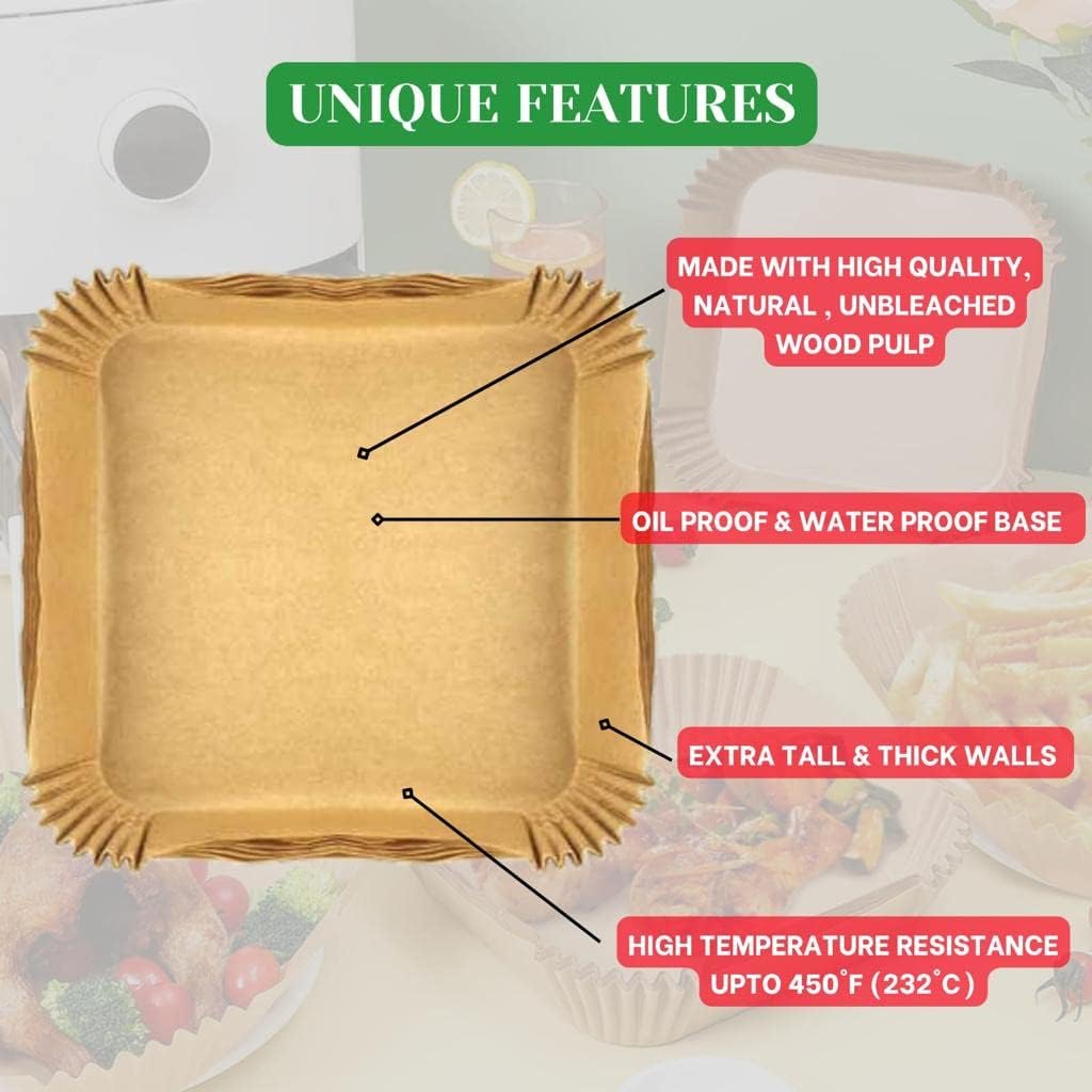 100PCS Air Fryer Disposable Paper Liner, Square Non-Stick Air Fryer Parchment Paper for Baking Microwave Baking Oil-proof, 7.8inch/20cm, Round