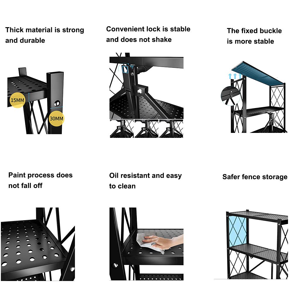 Metal Organizers Rolling Cart Display Wire Rack Shelf,5-Tier Foldable Storage Shelving Unit,with Wheels Freestanding Book Shelf Folding Storage Rack Unit, for Garage Bedroom Kitchen and Pantry