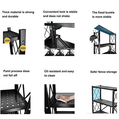 Metal Organizers Rolling Cart Display Wire Rack Shelf,5-Tier Foldable Storage Shelving Unit,with Wheels Freestanding Book Shelf Folding Storage Rack Unit, for Garage Bedroom Kitchen and Pantry