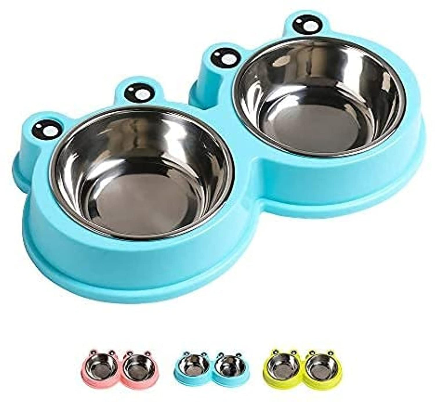 NA/ HALAMODO Double Dog Cat Bowls Premium Stainless Steel Pet Bowls with No-Slip Stainless Steel Cute Modeling Pet Food Water for Feeder Dogs Cats Rabbit and Pets (Blue)