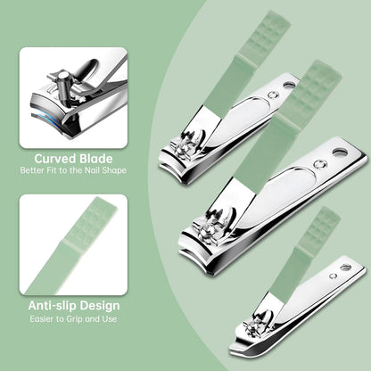 طقم قص الأظافر، مجموعة من 16 قطعة من الفولاذ المقاوم للصدأ مع مقص أظافر وملقط ومقص بشرة، ومجموعة أدوات مانيكير وباديكير للمنزل والسفر