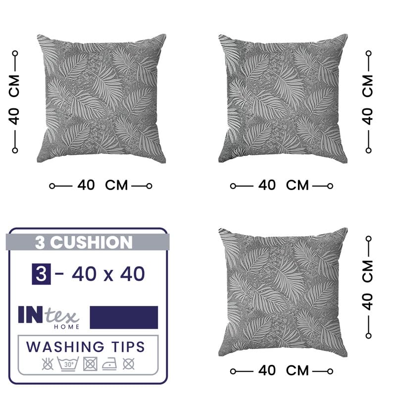 INTEX HOME Cushion Covers, Analia Floral Design, Premium Linen Velvet Fabric, Wrinkle-Resistant and Ultra-Soft, 40×40 cm, Set of 3, Grey, Decorative Pillow Covers for Sofas and Bedroom Décor
