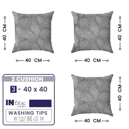 INTEX HOME Cushion Covers, Analia Floral Design, Premium Linen Velvet Fabric, Wrinkle-Resistant and Ultra-Soft, 40×40 cm, Set of 3, Grey, Decorative Pillow Covers for Sofas and Bedroom Décor