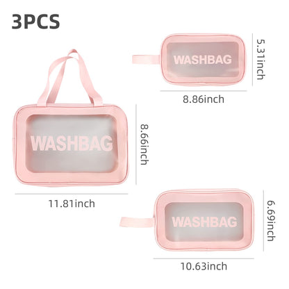QMET Clear Toiletries Bag, 3PCS Waterproof Transparent Toiletry Travel Bag, PVC Wash Bag Makeup Bag Travel Business Vacation Bathroom Organizer for Men, Women, Kids (Pink), ??, travel toiletry bags