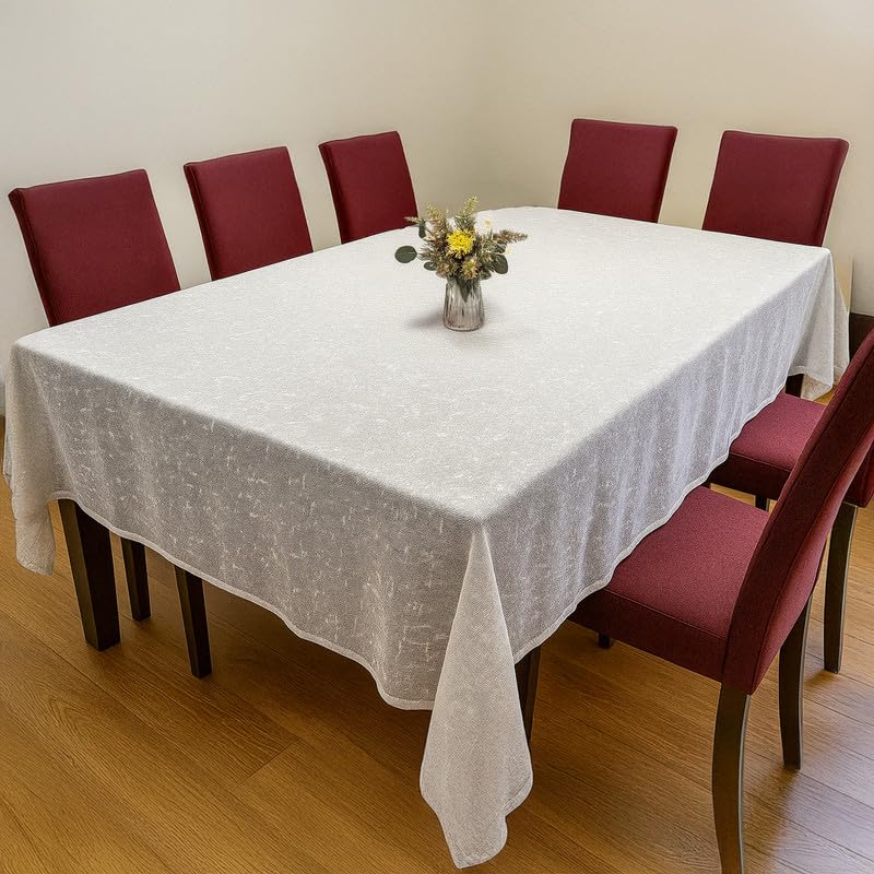 INTEX HOME Tablecloth, Semi-Transparent Linen Fabric, Rectangular Elegant Design, Lightweight and Wrinkle-Resistant, 140W×200L cm, 1 Piece, Off-White Dining Table Cover for Kitchen and Living Room