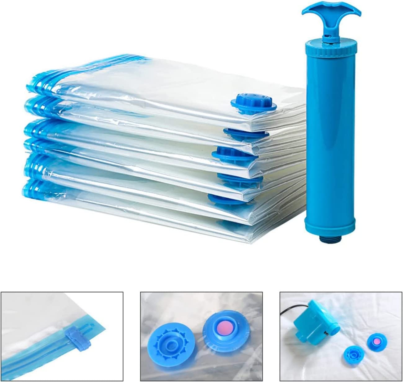 SKY-TOUCH Vacuum Storage Bags 70 x 100cm, 6 Pack Space Saver Bags With Suction Pump, Reusable Compression Bags Space Saver, Vacuum Bag for Packing,Clothes, Bedding, Travel