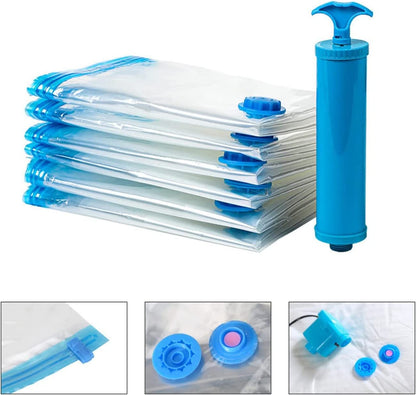 SKY-TOUCH Vacuum Storage Bags 70 x 100cm, 6 Pack Space Saver Bags With Suction Pump, Reusable Compression Bags Space Saver, Vacuum Bag for Packing,Clothes, Bedding, Travel