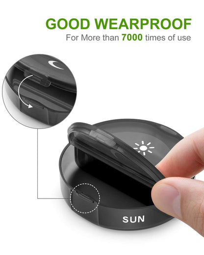 Pill Organizer 2 Times a Day, Weekly AM PM Pill Box, Large Capacity 7 Day Pill Cases for Pills/Vitamin/Fish Oil/Supplements (Black)