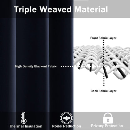 Blackout Curtains with Tiebacks - Thermal Insulated, Light Blocking and Noise Reducing Grommet Curtain Drapes for Bedroom and Living Room, Set of 2 Panels,