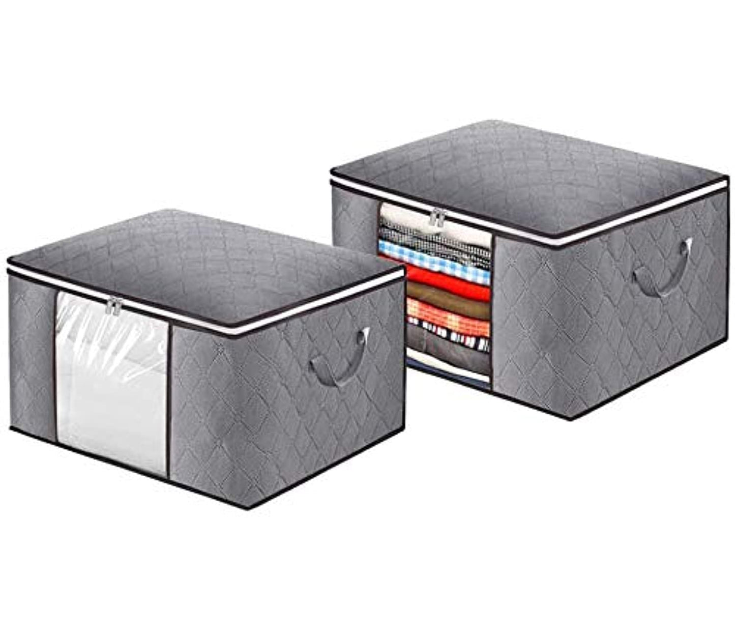 2 Pcs Storage Bag Foldable,Foldable Clothes Storage Bags,Collapsible Storage Bag Organizers,Space Saver Bags,Space Saves Clothes Foldable Clothes Storage Bags for Clothes (Horizontal Style- Grey)