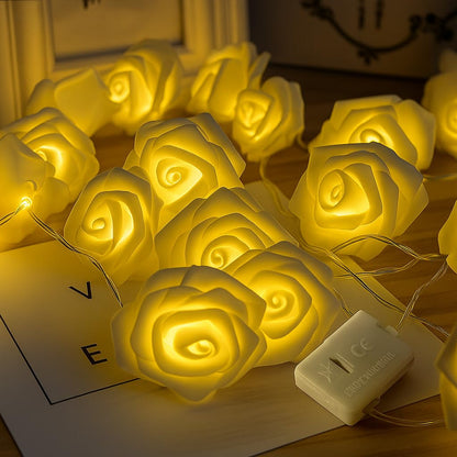 Rose Branch (20 LED Bulbs) Battery - 3 Meters - Warm Warm Rose - White Rose - Suitable for Decoration, Party, Home Decor