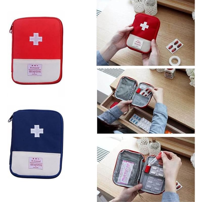 Waterproof Multifunction Divided Emergency Medical Storage Bag Practical For Outdoor Camping And Hiking Set Of 2 Pieces - Red Blue