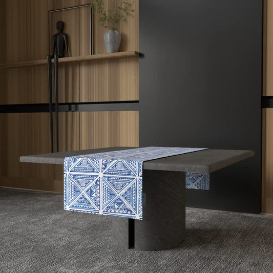 Glam Canvas Table Runner in Blue & White, a Durable Decorative Centerpiece with a Chic and Sophisticated Pattern, 35x140 cm, designed to bring a Touch of Modern Glamour to your Home