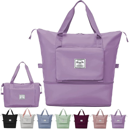 Lalagouk Large Capacity Foldable Travel Bag Portable Foldable Lightweight Waterproof Oxford Cloth Weekend Sports Gym Holiday Bag Light Purple