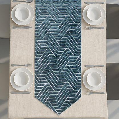 INtex Home Table Runner with V-Shaped End, Nadia’s Geometric Design in Heavy Duty Velvet Linen Fabric, Reception Living Room or Special Occasions, 1 Pc - 45 x 160 cm - Café