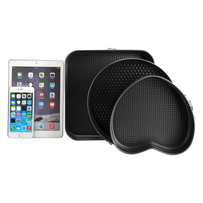 WarmHut Springform Cake Pan Set, Round and Square Heart Shape Cake Pan Set of 3 (8/9/10 Inch) Black