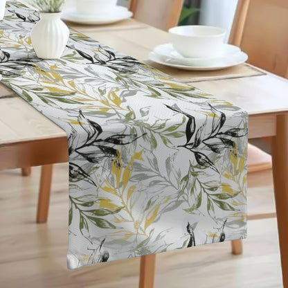 INtex HOME Linen Velvet Table Runner, 45 x 130 cm, Modern Leaves Design, Elegant Rectangular Tablecloth for Dining, Living Room and Kitchen, Soft, Durable - Café x Brown - Single Piece