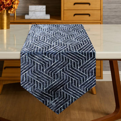 INtex Home Table Runner with V-Shaped End, Nadia’s Geometric Design in Heavy Duty Velvet Linen Fabric, Reception Living Room or Special Occasions, 1 Pc - 45 x 160 cm - Café