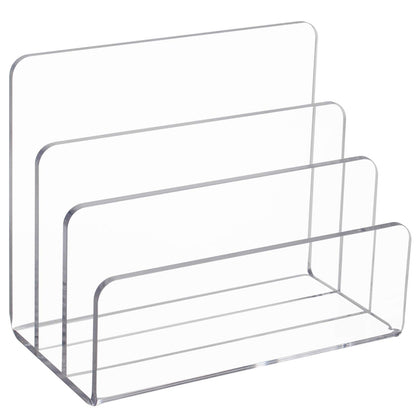 3-Section Clear Acrylic Paper and Letter Holder, Modern Desktop Storage and Organizer for Documents and Mail, Sleek and Sturdy Vertical Sorter for Office and Home Use