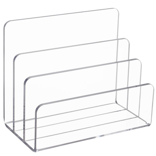 3-Section Clear Acrylic Paper and Letter Holder, Modern Desktop Storage and Organizer for Documents and Mail, Sleek and Sturdy Vertical Sorter for Office and Home Use