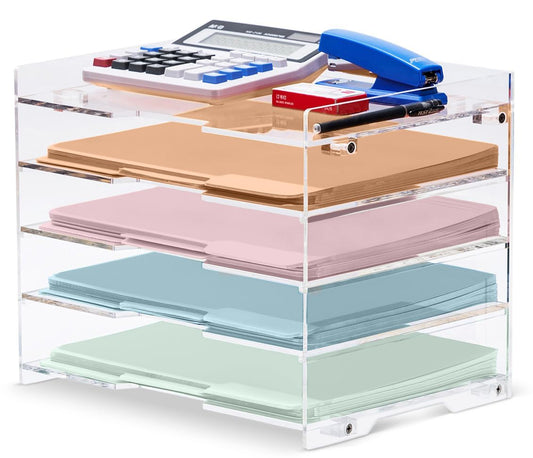 Clear Acrylic File Paper and Letter Tray, Office Supplies Desk Organizer for Folders and Documents, for Home, School, Desktop Organization and Decor