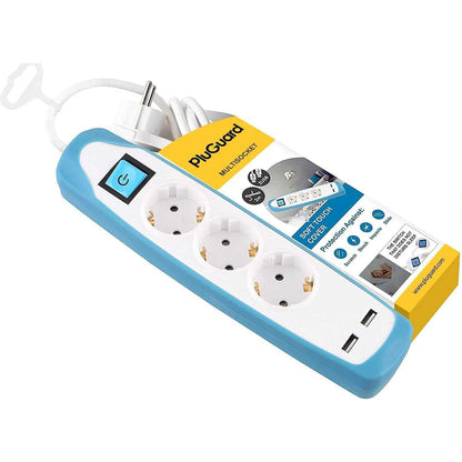 Pluguard power strip 3 outlets with switch and silicon cover - 2 usb / 2.1 a - 2m cable -white | (m-316)