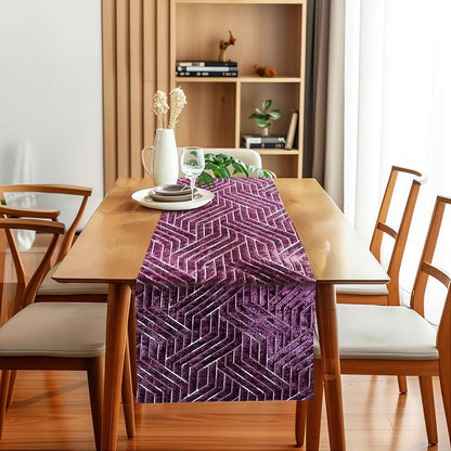INtex Home Table Runner, Nadia’s Geometric Design in Heavy Duty Velvet Linen Fabric, Elegant Rectangular Accent for Reception Living Room or Special Occasions - 1 Pc- 40 x 130 cm - Café