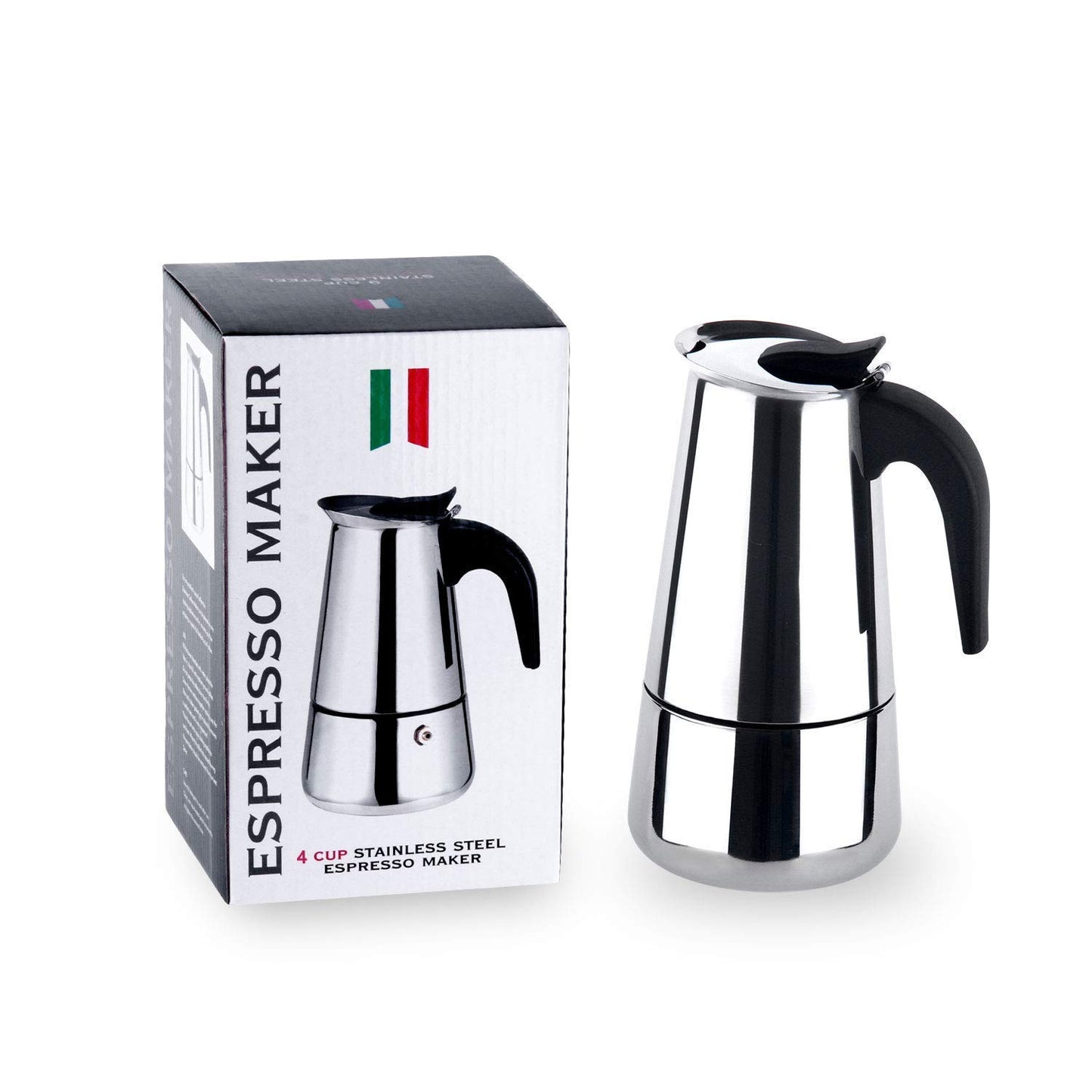 Stainless Steel Espresso Maker Stovetop Coffee Percolator Italian Coffee Maker Moka Pot (4 Cup - 200 ml, Silver)