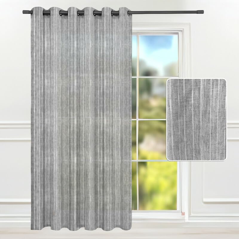 Intex CURTAINS HOUSE Natural Semi Sheer Linen Curtains for Living Room – Light Filtering Drapes with Steel Grommets and Random White Stripes, One Panel - Off-White - 200W x 230L CM