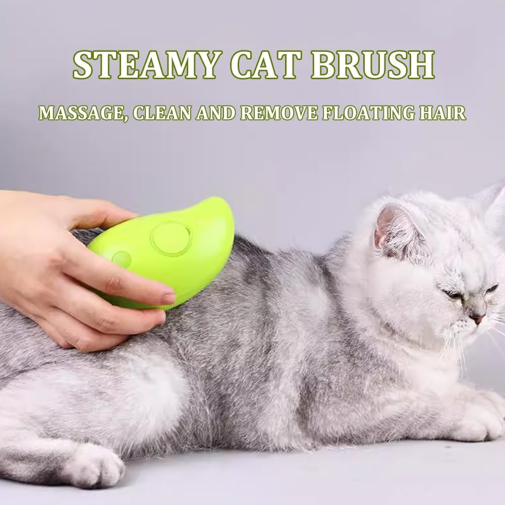 PAKMEZ Steamy Cat Brush - 3 In1 Cat Steamy Brush, Self Cleaning Steam Cat Brush, Cat Steamer Brush for Massage, Cat Hair Brush for Removing Tangled and Loosse Hair (Yellow)