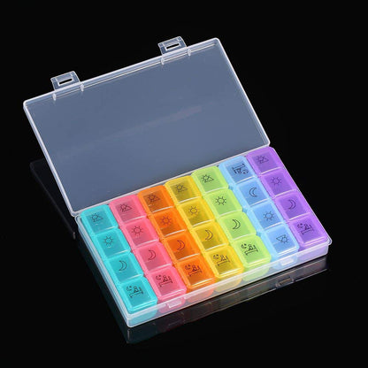 Weekly Pill Organizer 4 Times a Day, 7-Day Medicine Box with Morning, Noon, Evening, and Bedtime Compartments, Rainbow Color Pill Container for Vitamins and Supplements, Large Case