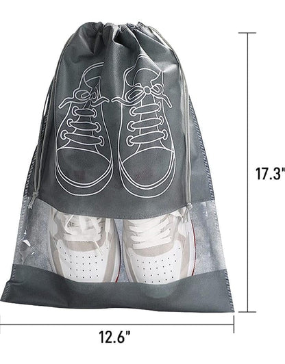 2 Gray Travel Shoe Bag, Waterproof Dustproof, Transparent Slot and Drawstring for Gym and Travel Use 2 Gray Travel Shoe Bag, Waterproof Dustproof, Clear Window and Drawstring for Gym and Travel.