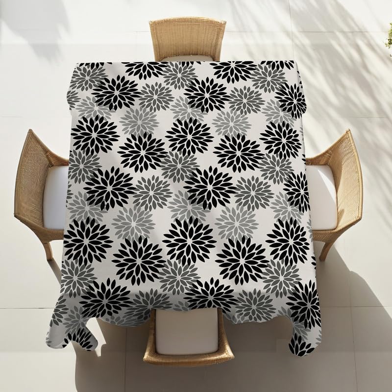 INTEX HOME Linen Velvet Floral Tablecloth, Textured Fabric for Elegant Dining, Special Occasions and Home Decor, Ultra-Soft, Wrinkle-Resistant, Spill-Proof, 130 x 190 cm, Black and Grey