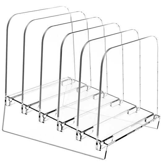 Vertical File Holder and Sorter, 5-Section Clear Acrylic Desktop Organizer Stand for Folders, Mail, and Books, Modern Transparent File Rack for Efficient Office, School, and Home Use