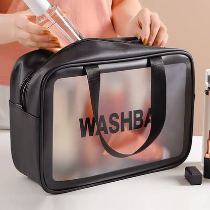 Toiletry Bag for Women - Clear Travel Makeup Organizer, Portable PVC Large Cosmetic Bag, Waterproof Transparent Handbag, XL - Black 02, Journey