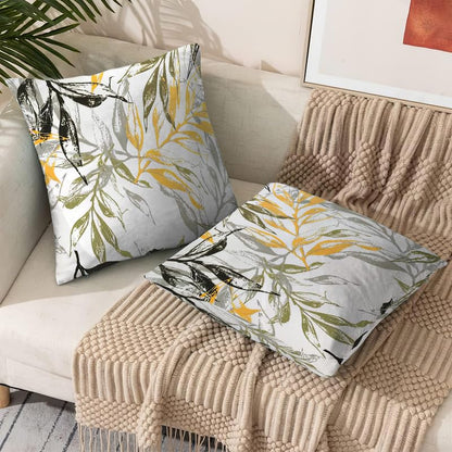 INtex CURTAINS HOUSE Printed Linen Velvet Cushion Covers, Throw Pillow Covers, Leaves Pattern Decorative Pillow Covers, Set of 2 Pieces Cafe x Brown 30W x 30L CM