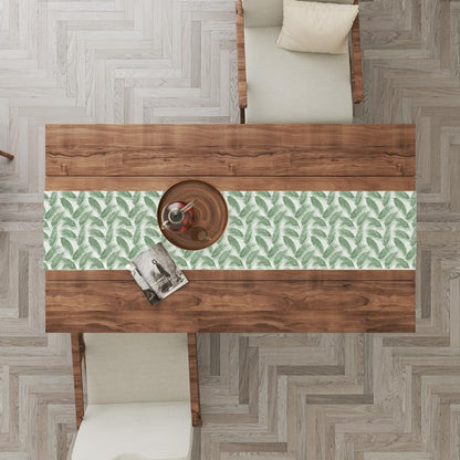 INTEX HOME Linen Velvet Table Runner, Bella Leaf Pattern, Premium Soft Fabric, 45W×135L CM, Turquoise, Elegant Dining and Living Room Decor, Luxurious Protection for Daily Use and Special Occasions